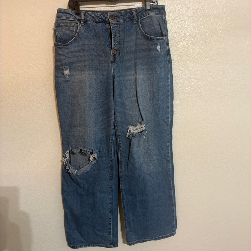 SO Blue Distressed Wide Leg Jeans